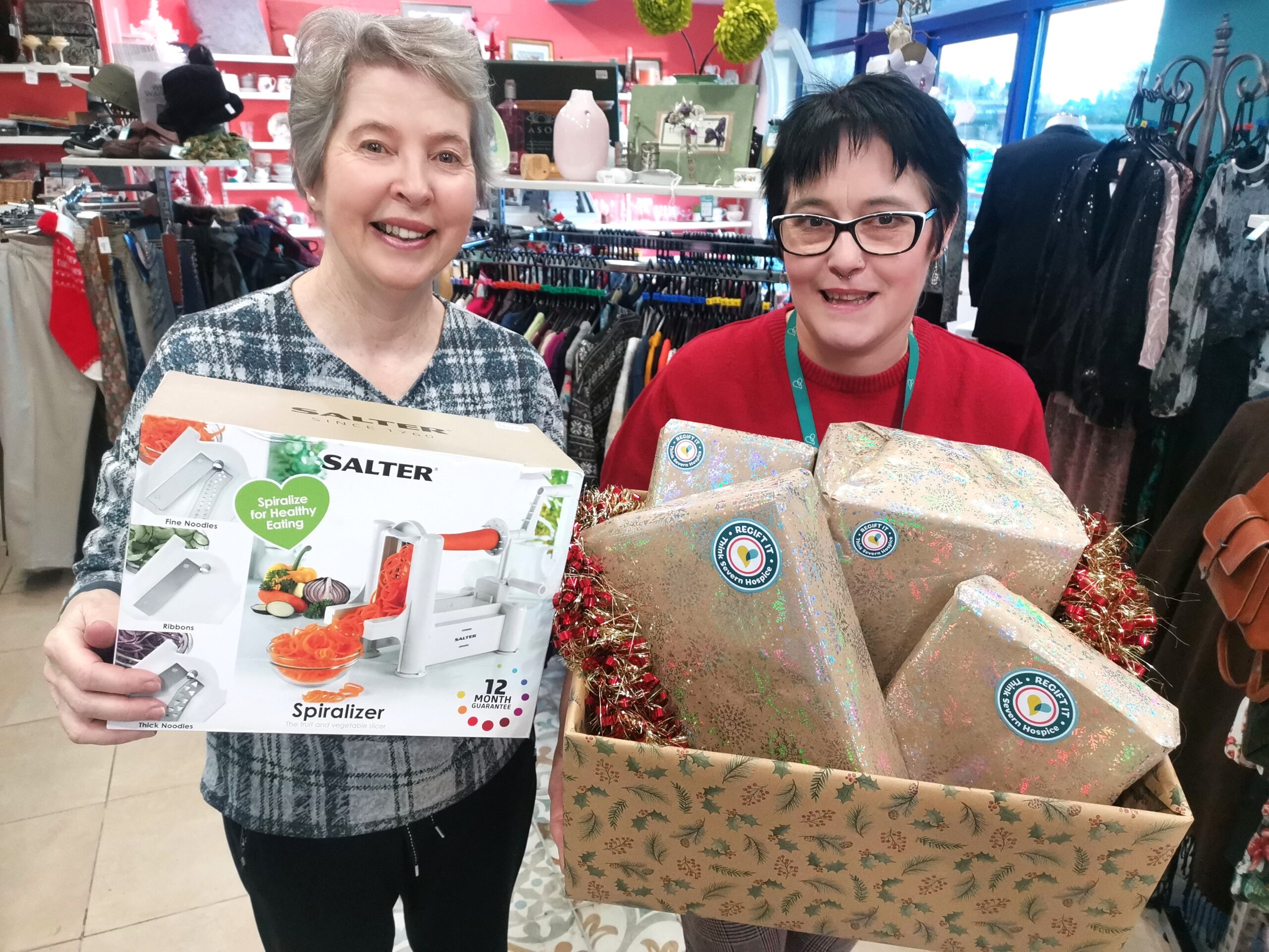 Margaret Lee, Volunteer at Severn Hospice and Alison Cartwright, Bank Assistant Community Shop Manager.