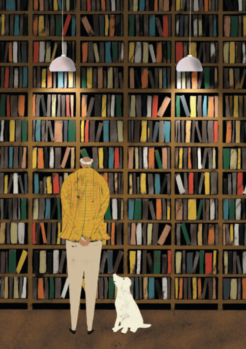 Man and Dog with Books