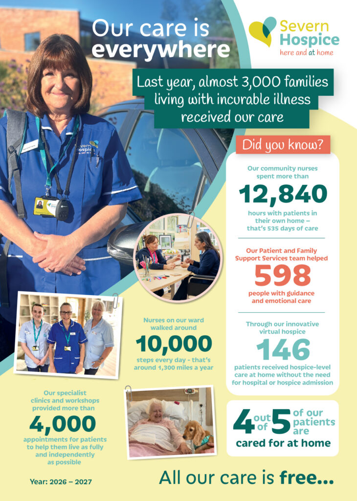 Nurse standing next to car. Facts and figures are displayed around her